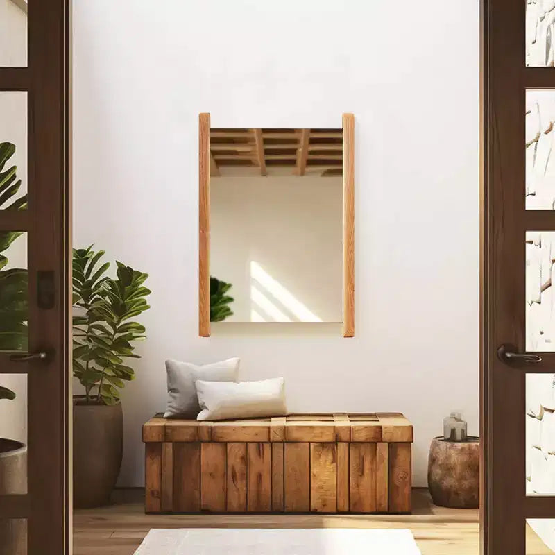 Miroir de courtoisie rectangulaire encadré en bois naturel 22"x16"