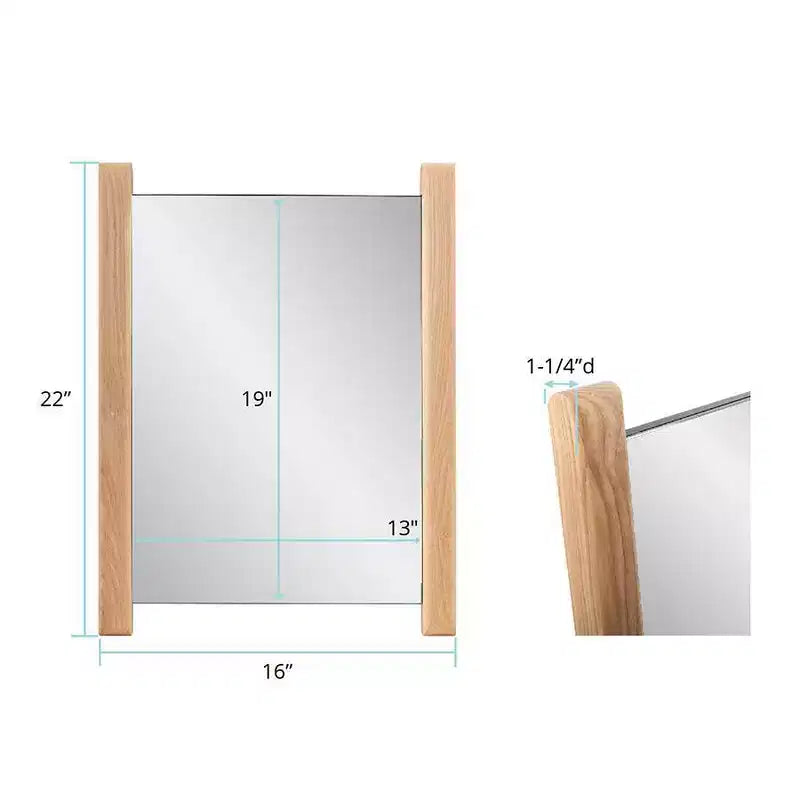 Miroir de courtoisie rectangulaire encadré en bois naturel 22"x16"