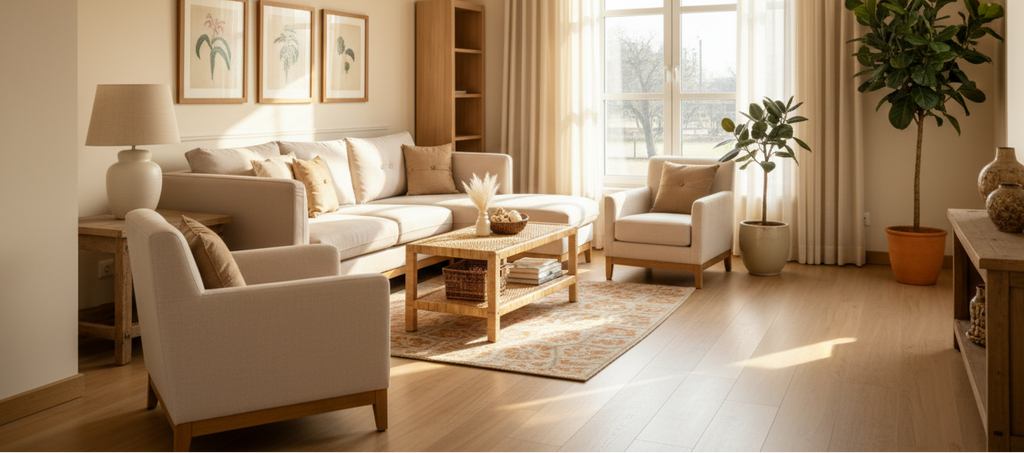 Table basse rectangulaire en rotin et bois d'acajou avec étagère ouverte, miel clair