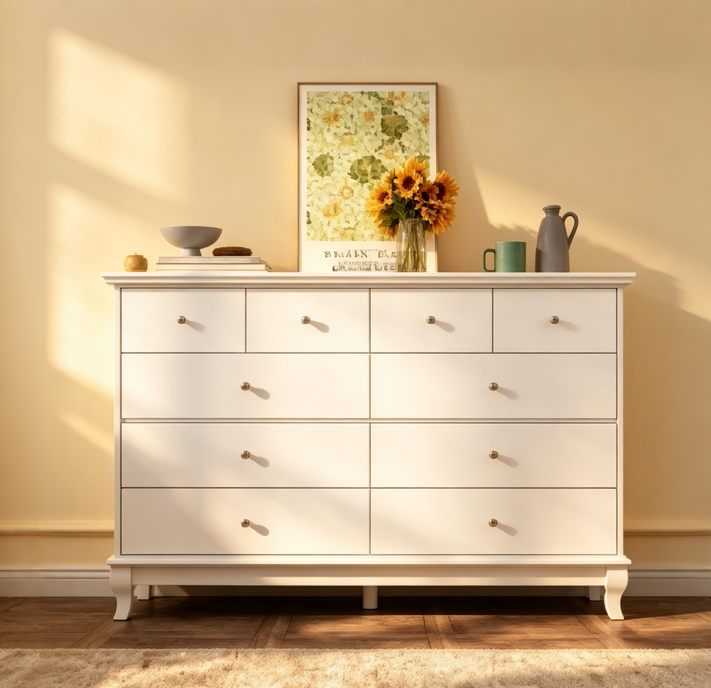 Commode 10 tiroirs, style vintage avec poignées métalliques