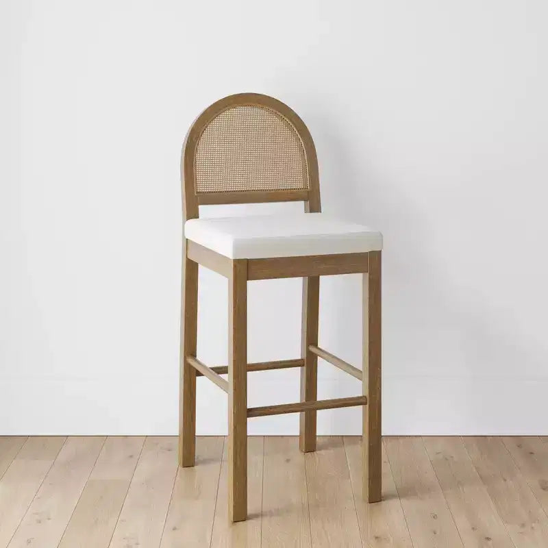 Tabouret de bar Boucle hauteur comptoir avec dossier en rotin, marron clair, 29 po