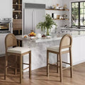 Tabouret de bar Boucle hauteur comptoir avec dossier en rotin, marron clair, 29 po