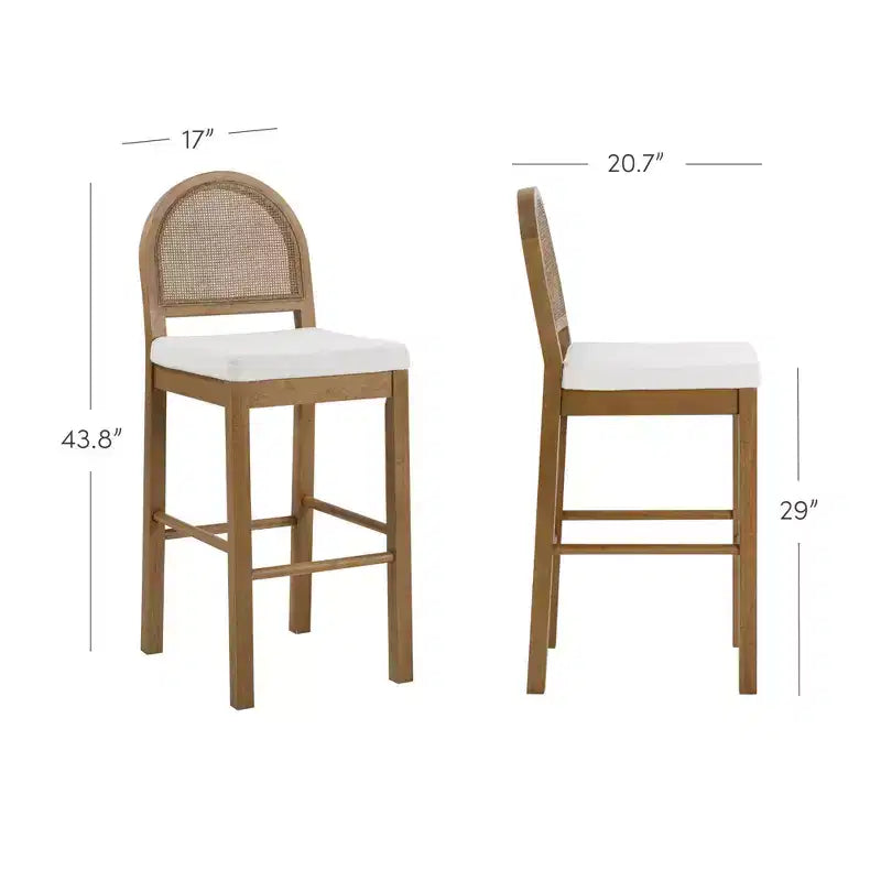 Tabouret de bar Boucle hauteur comptoir avec dossier en rotin, marron clair, 29 po