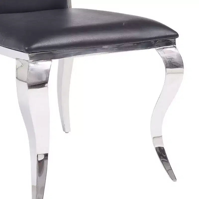 Chaise de salle à manger moderne, cuir synthétique noir avec structure en acier inoxydable