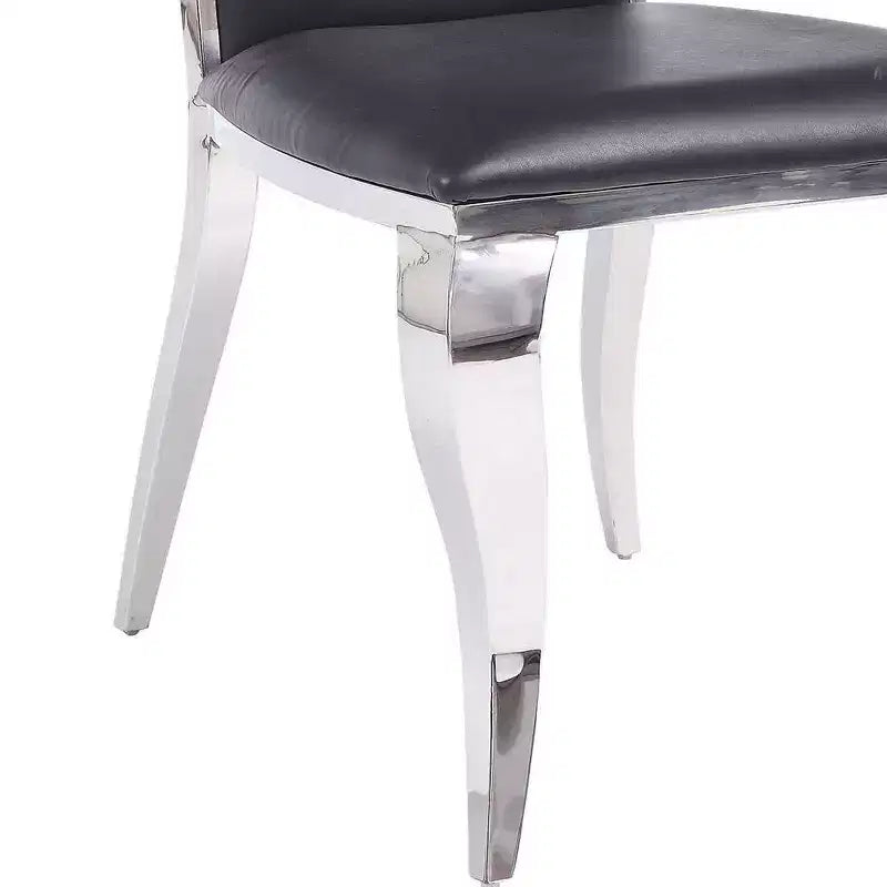 Chaise de salle à manger moderne, cuir synthétique noir avec structure en acier inoxydable