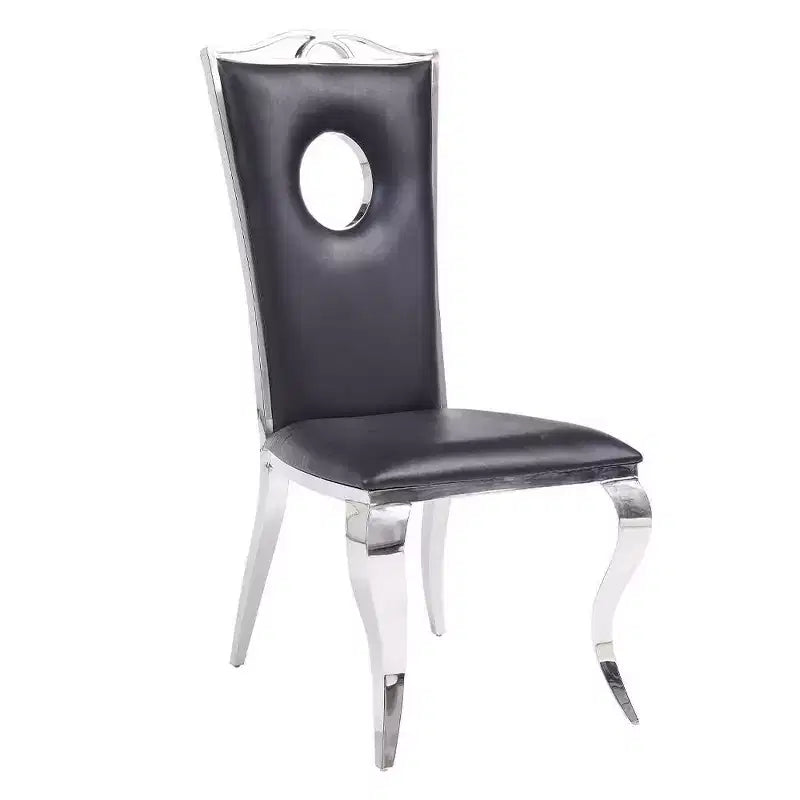 Chaise de salle à manger moderne, cuir synthétique noir avec structure en acier inoxydable