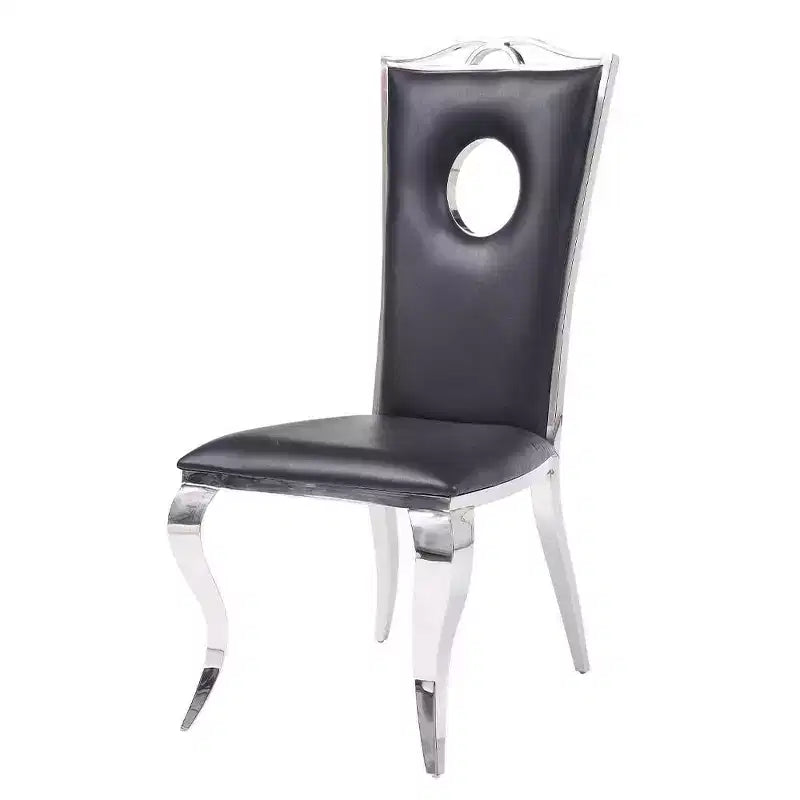 Chaise de salle à manger moderne, cuir synthétique noir avec structure en acier inoxydable
