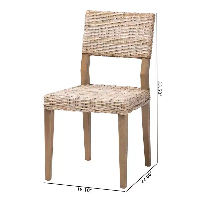 Chaise de salle à manger en rotin et acajou, gris Kubu/taupe rustique
