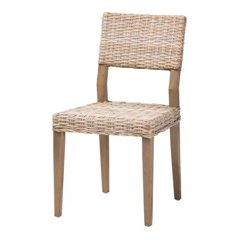 Chaise de salle à manger en rotin et acajou, gris Kubu/taupe rustique