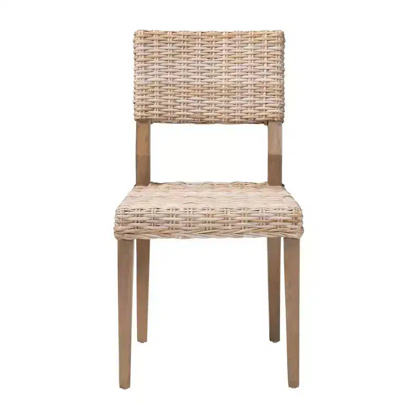 Chaise de salle à manger en rotin et acajou, gris Kubu/taupe rustique