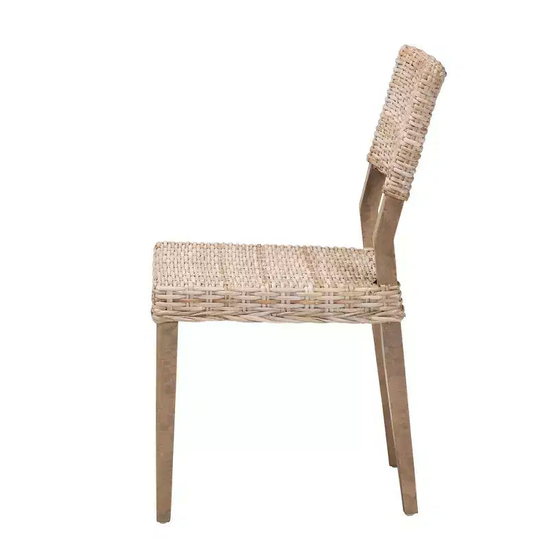 Chaise de salle à manger en rotin et acajou, gris Kubu/taupe rustique