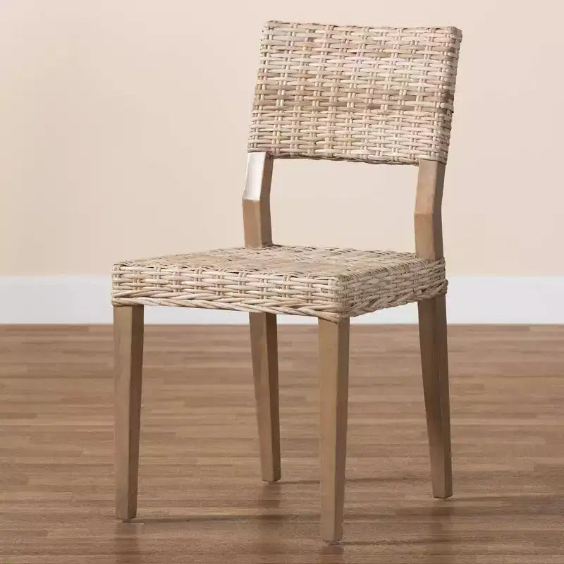 Chaise de salle à manger en rotin et acajou, gris Kubu/taupe rustique