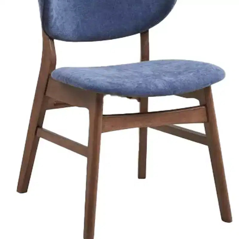 Chaise de salle à manger, tissu bleu avec cadre en bois finition noyer
