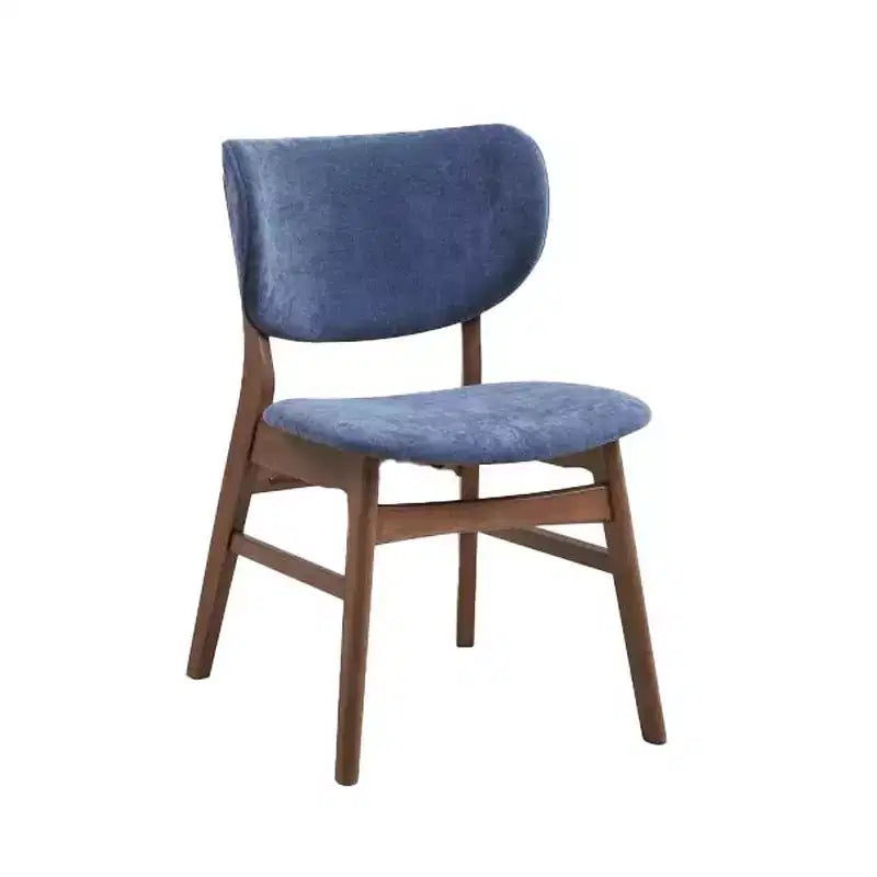 Chaise de salle à manger, tissu bleu avec cadre en bois finition noyer