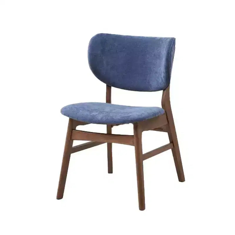 Chaise de salle à manger, tissu bleu avec cadre en bois finition noyer