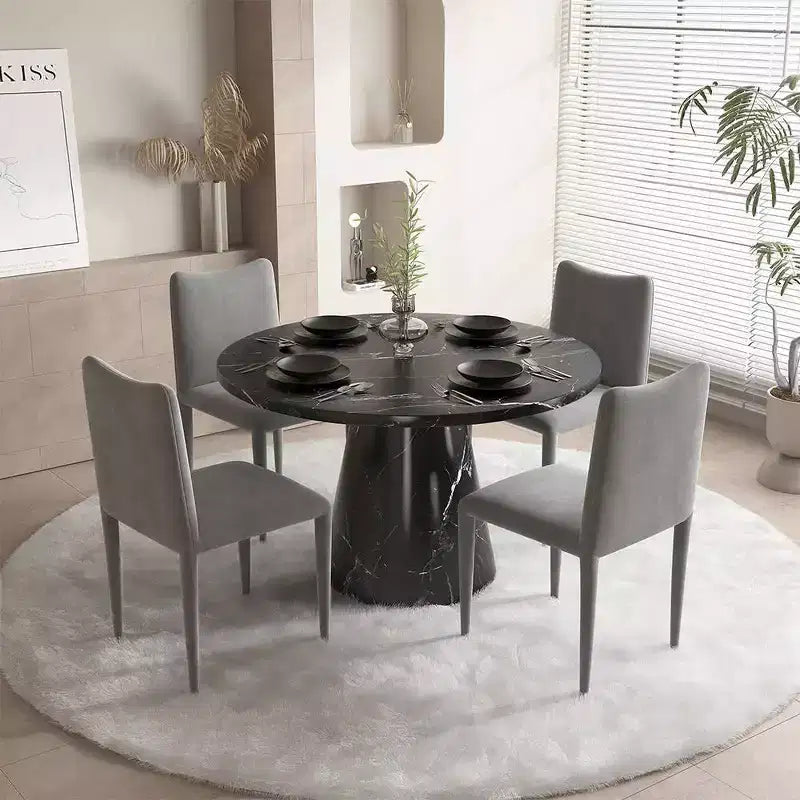 Table à manger ronde avec finition en pierre reconstituée, pour 4 personnes