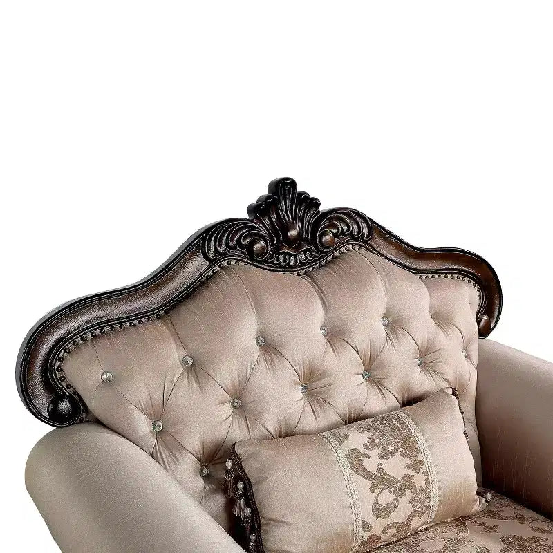 Fauteuil cabriolet à dossier haut touffeté, merisier foncé/marron clair