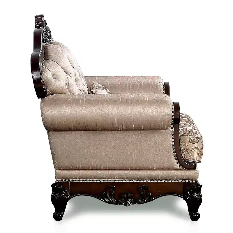 Fauteuil cabriolet à dossier haut touffeté, merisier foncé/marron clair