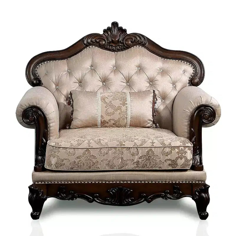 Fauteuil cabriolet à dossier haut touffeté, merisier foncé/marron clair