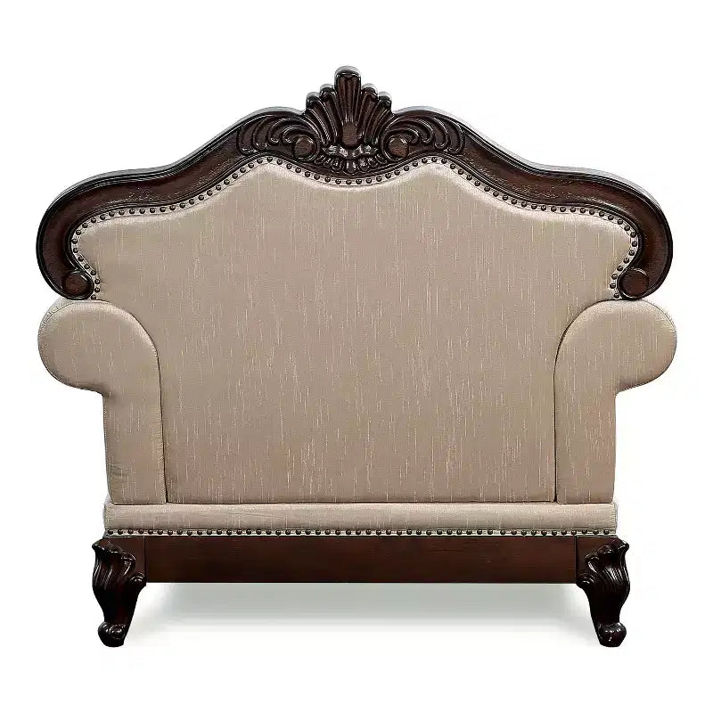Fauteuil cabriolet à dossier haut touffeté, merisier foncé/marron clair