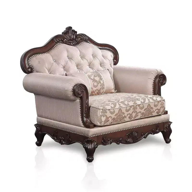 Fauteuil cabriolet à dossier haut touffeté, merisier foncé/marron clair