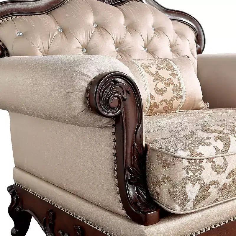 Fauteuil cabriolet à dossier haut touffeté, merisier foncé/marron clair