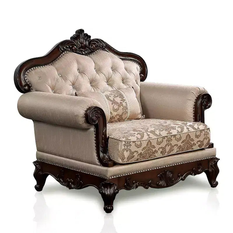 Fauteuil cabriolet à dossier haut touffeté, merisier foncé/marron clair