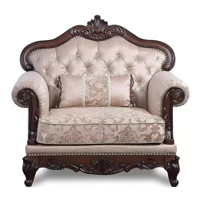 Fauteuil cabriolet à dossier haut touffeté, merisier foncé/marron clair