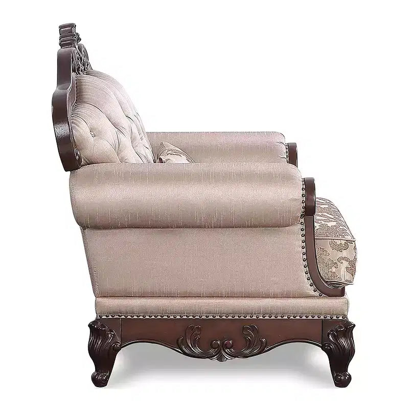 Fauteuil cabriolet à dossier haut touffeté, merisier foncé/marron clair