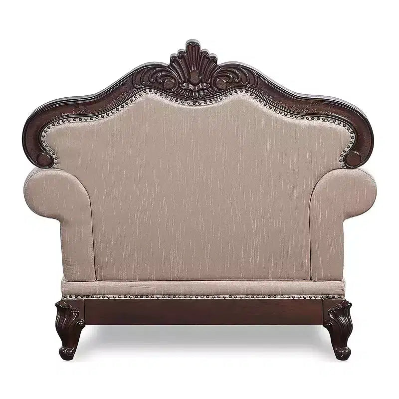 Fauteuil cabriolet à dossier haut touffeté, merisier foncé/marron clair