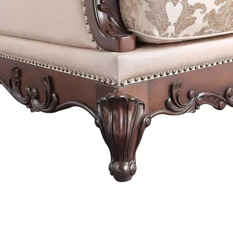 Fauteuil cabriolet à dossier haut touffeté, merisier foncé/marron clair