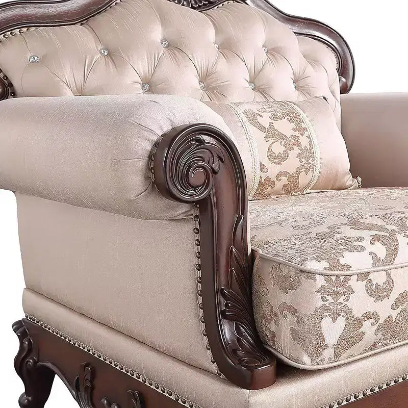 Fauteuil cabriolet à dossier haut touffeté, merisier foncé/marron clair