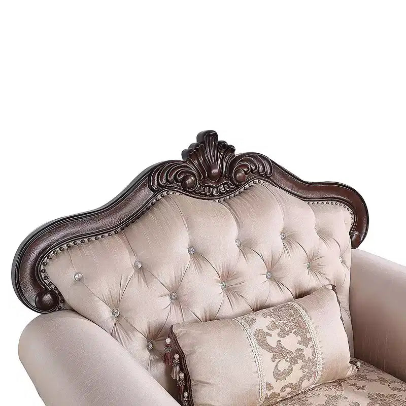 Fauteuil cabriolet à dossier haut touffeté, merisier foncé/marron clair