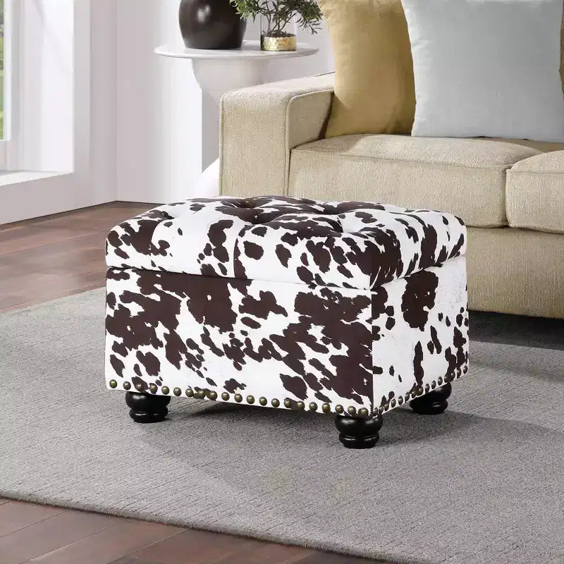 Pouf de rangement, imprimé vache marron