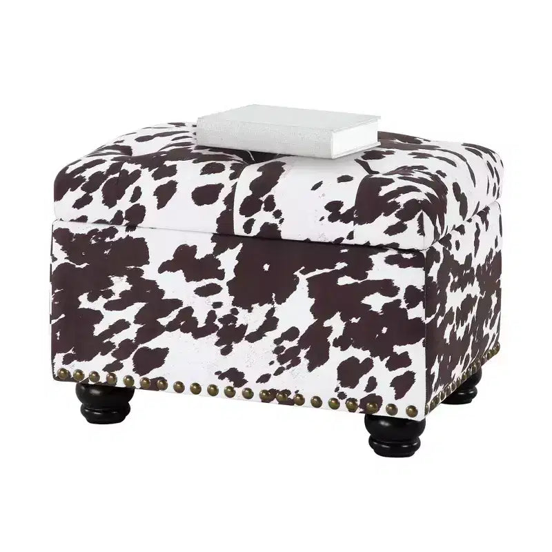 Pouf de rangement, imprimé vache marron