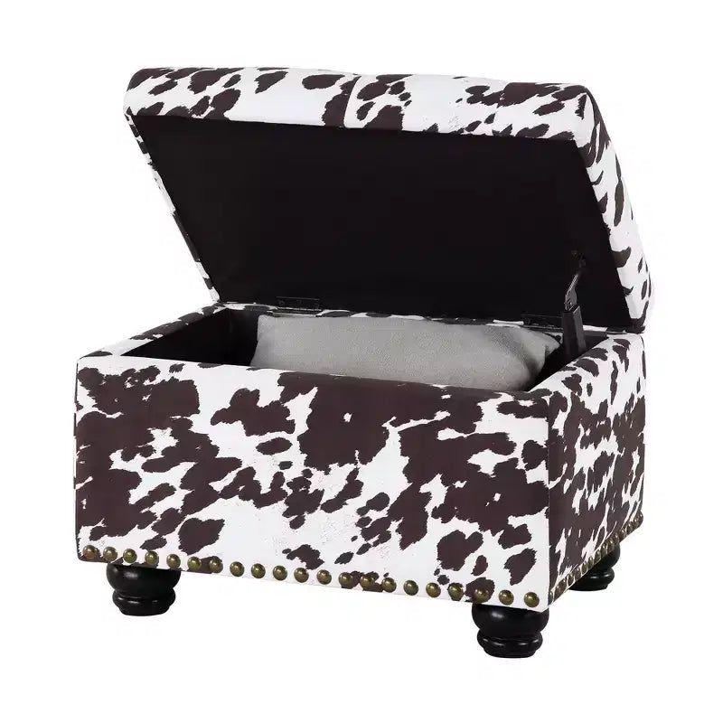 Pouf de rangement, imprimé vache marron