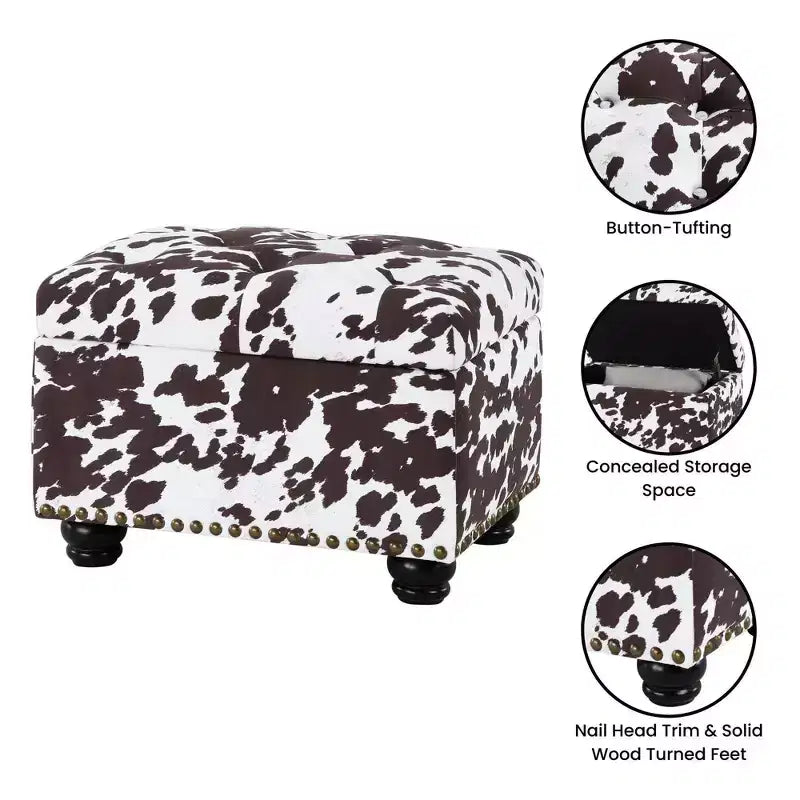 Pouf de rangement, imprimé vache marron