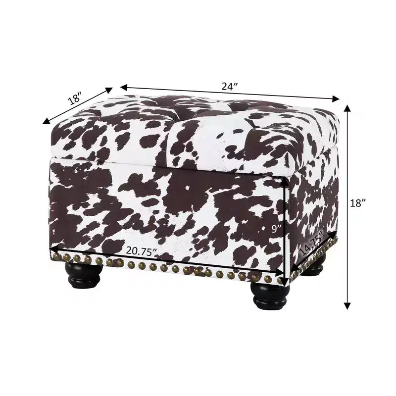 Pouf de rangement, imprimé vache marron