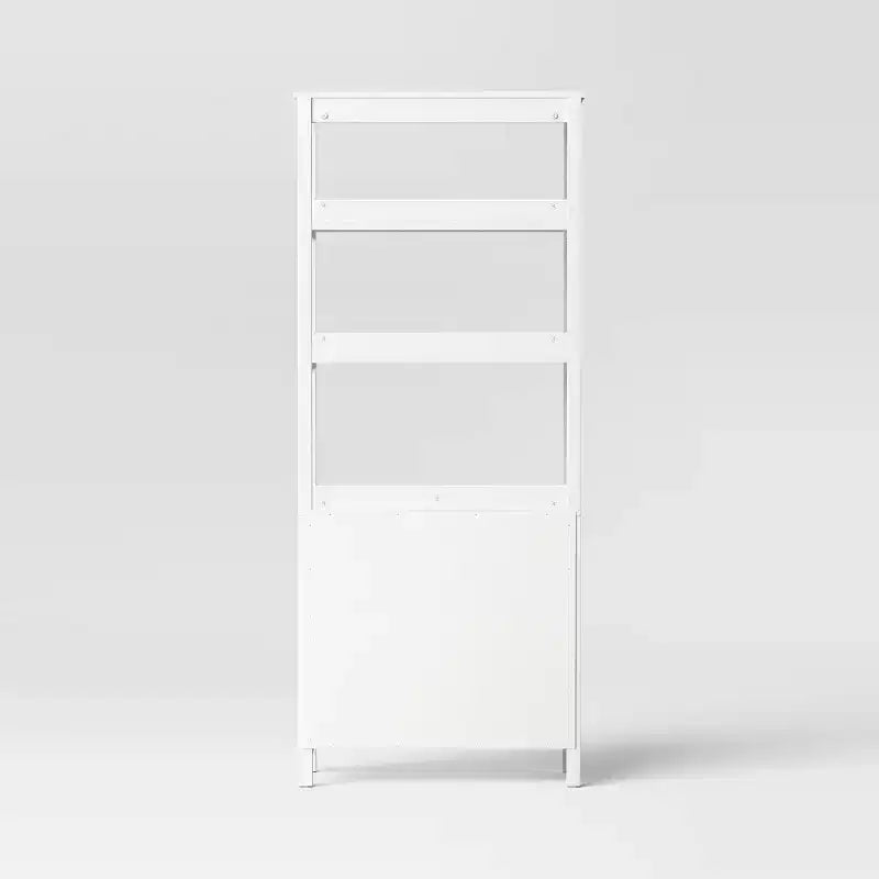 Bibliothèque 72 po avec trois étagères ouvertes et un meuble de rangement, blanc classique