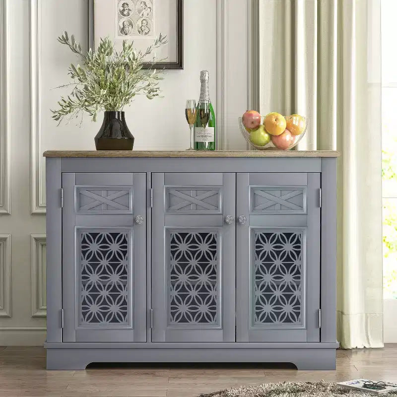 Buffet vaisselier vintage 45" avec rangement, gris