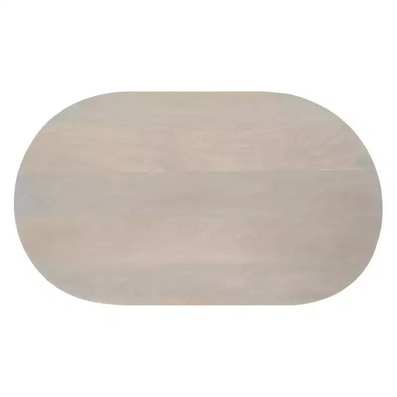 Table basse ovale en manguier de 38 po avec pieds sphériques, blanc délavé