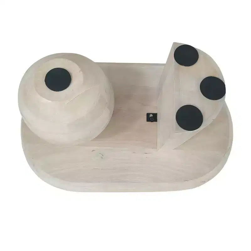 Table basse ovale en manguier de 38 po avec pieds sphériques, blanc délavé