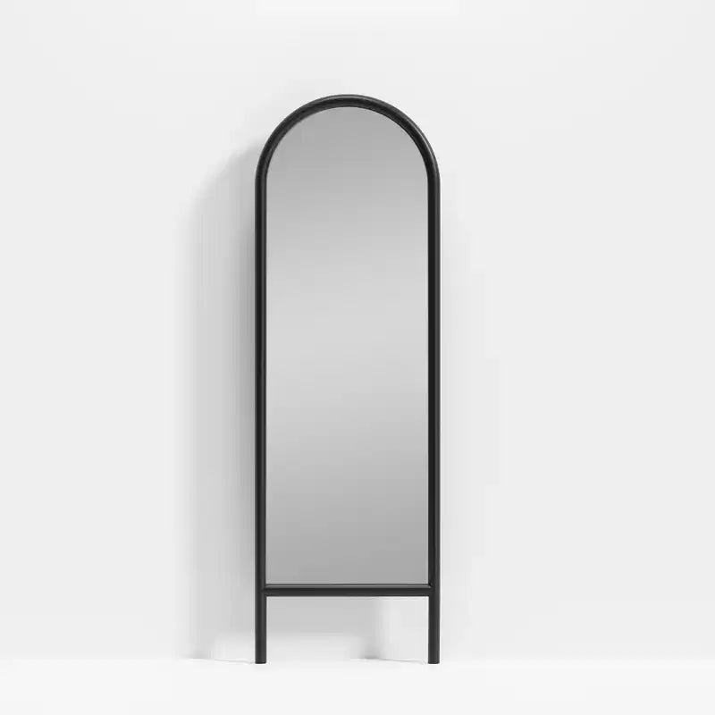 Miroir pleine longueur à cadre en bois, dessus arqué, inclinable