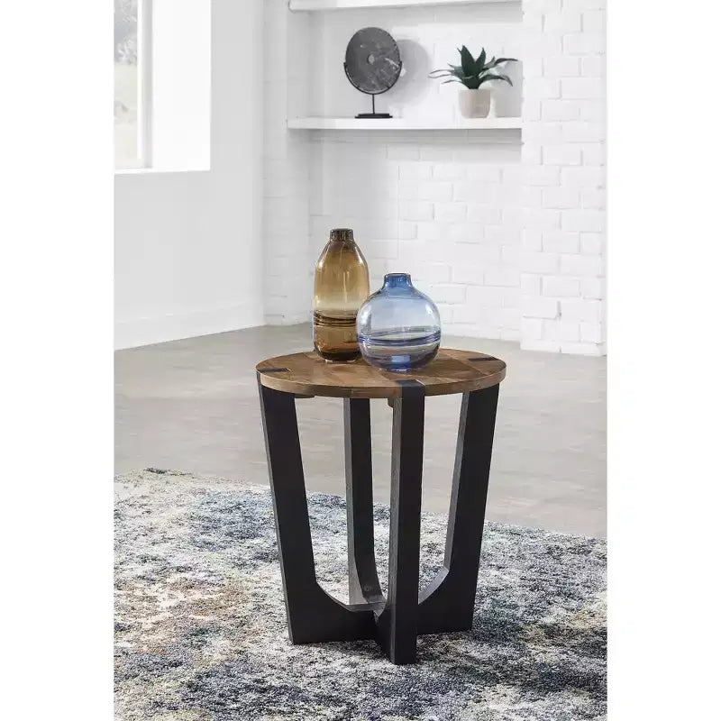Table d'appoint ronde en bois de manguier, marron et noir