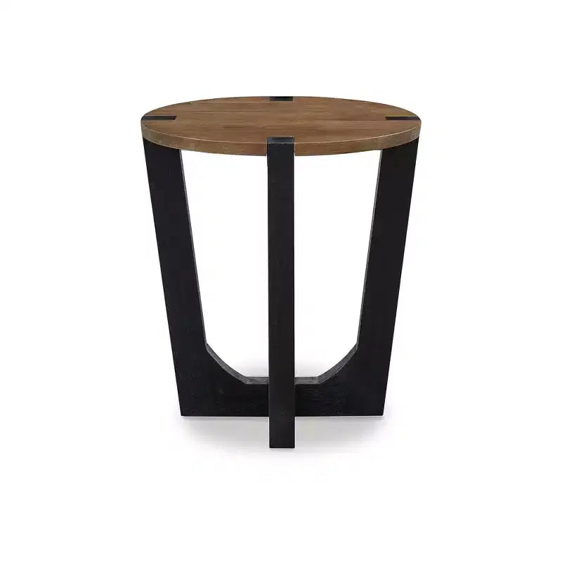 Table d'appoint ronde en bois de manguier, marron et noir