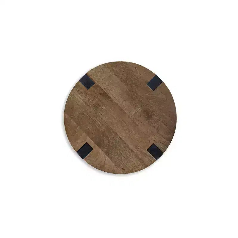Table d'appoint ronde en bois de manguier, marron et noir