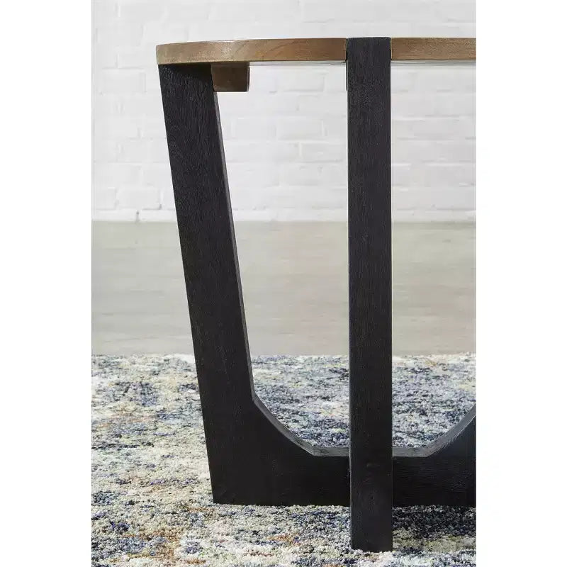 Table d'appoint ronde en bois de manguier, marron et noir