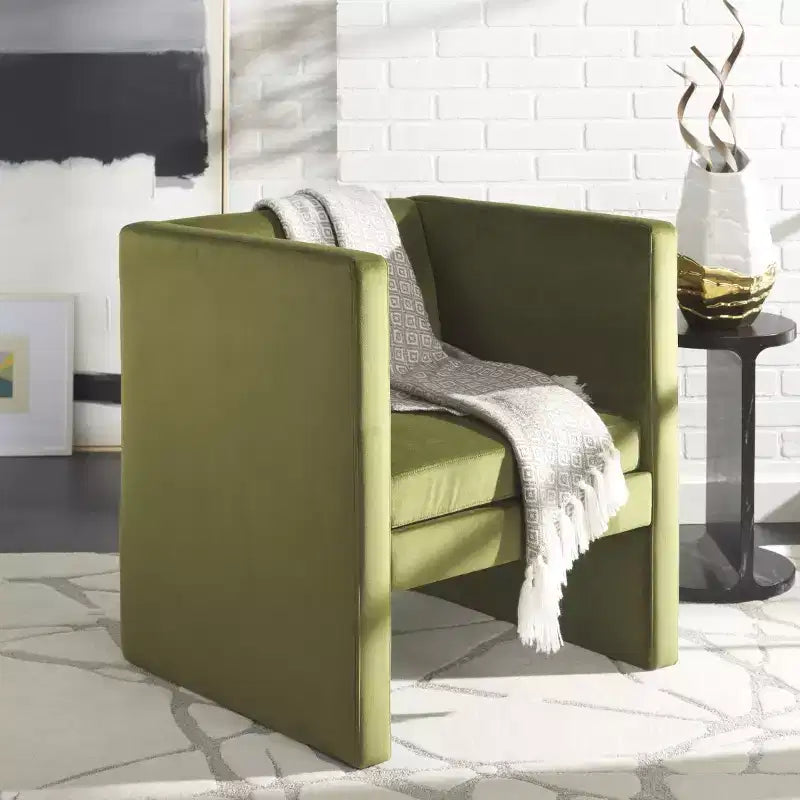 Fauteuil d'appoint en velours avec coussin amovible, vert olive
