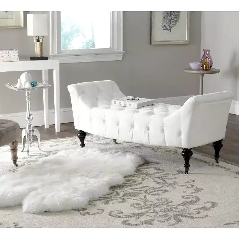Banc capitonné en tissu avec roulettes, blanc, 2 places