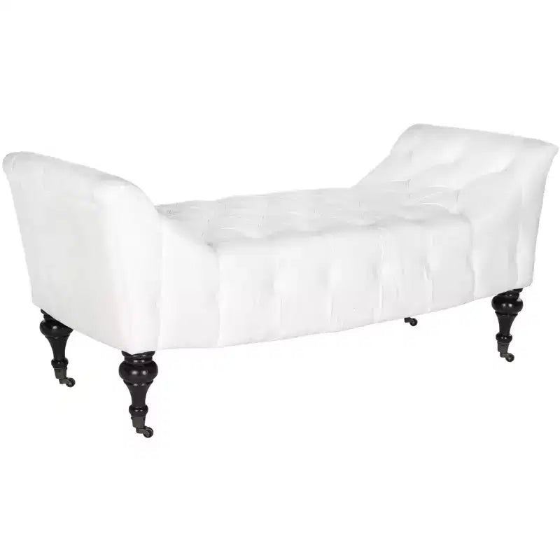Banc capitonné en tissu avec roulettes, blanc, 2 places